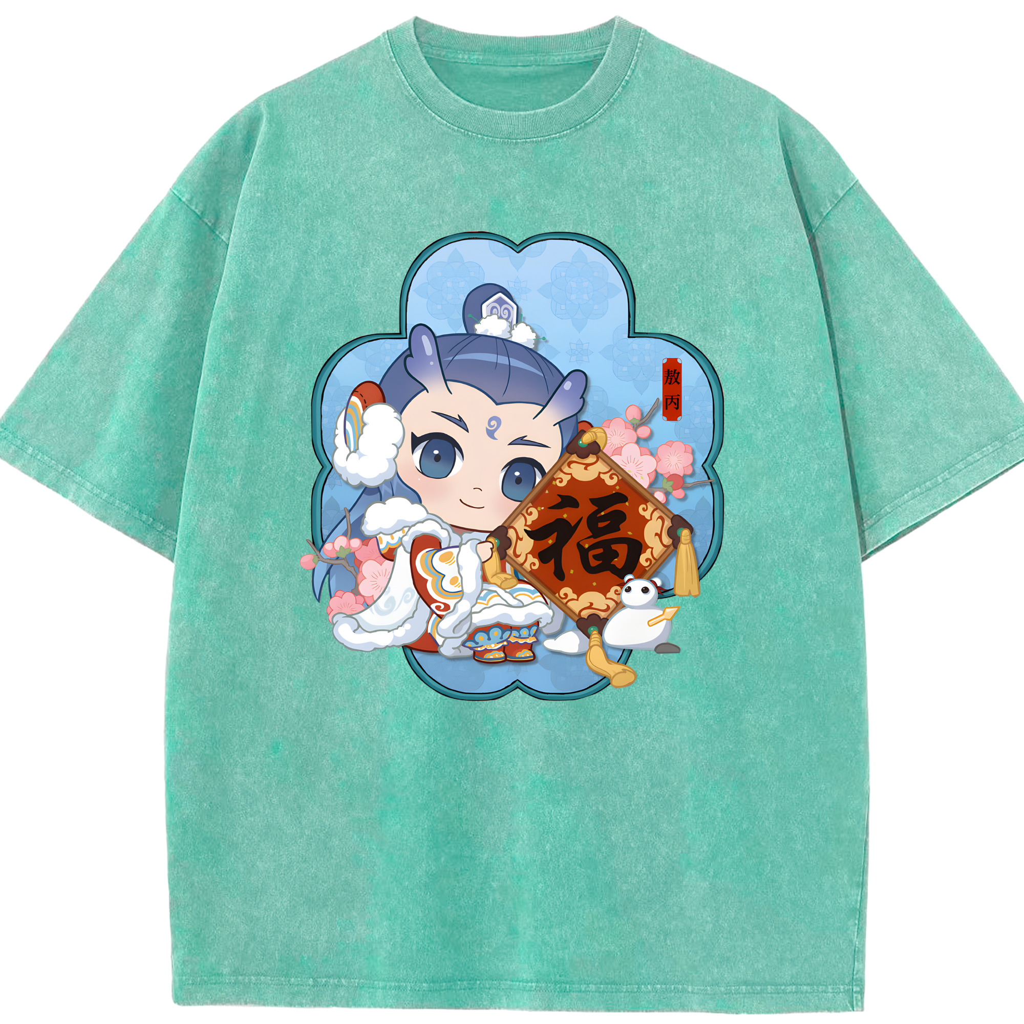 （画像用） Ne Zha 2 ナタ 魔童の大暴れ 綿100% ヴィンテージ風 半袖Tシャツ（フロントプリント）